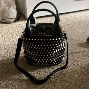 Black Studded Shoulder Bag with Edgy Design